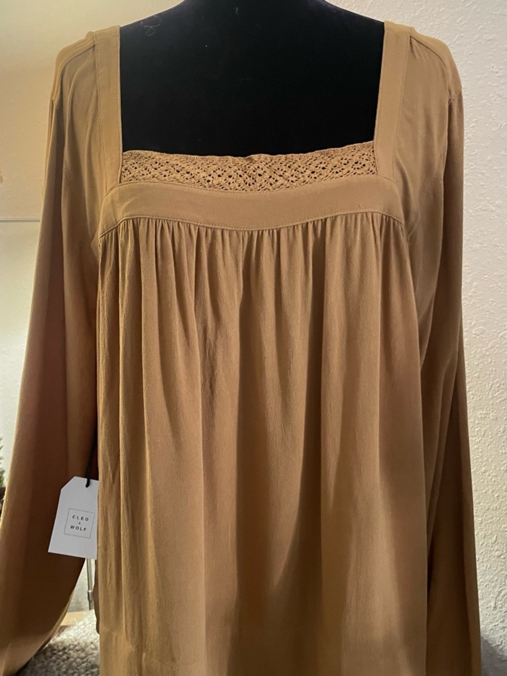 Cleo &Wolf  Square Neck Long Sleeve Blouse - Camel